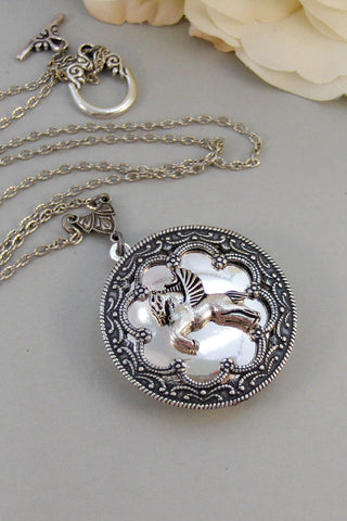 Pegasus, Locket,Silver Locket,Antique Locket,Flower Locket.,Horse,Wing,Fly. Handmade Jewelry by ValleyGirlDesigns.