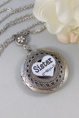 Sister's Locket,Locket,Silver Locket, Mom,Sister,Necklace,Antique Locket,Lace,Necklace. Handmade Jewelry by valleygirldesigns