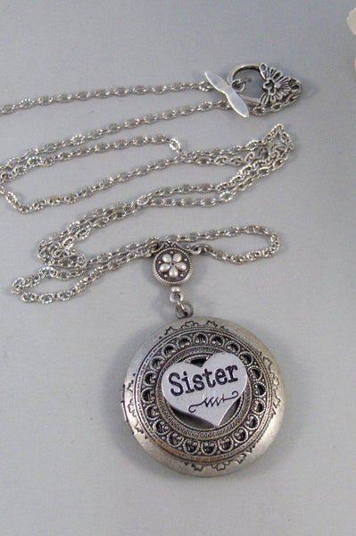 Sister's Locket,Locket,Silver Locket, Mom,Sister,Necklace,Antique Locket,Lace,Necklace. Handmade Jewelry by valleygirldesigns