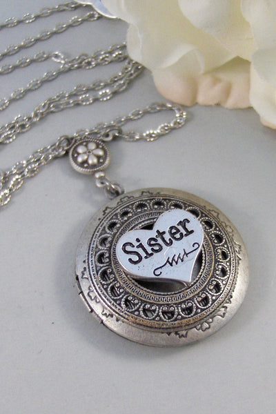 Sister's Locket,Locket,Silver Locket, Mom,Sister,Necklace,Antique Locket,Lace,Necklace. Handmade Jewelry by valleygirldesigns