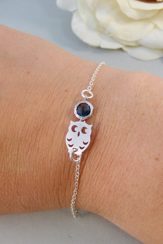 Sapphire Moon,Bracelet,Bridesmaid,Sterling Silver,Owl,Silver,Sapphire,Silver Bracelet,Pearl,Wedding. Handmade jewelry by valleygirldesigns.