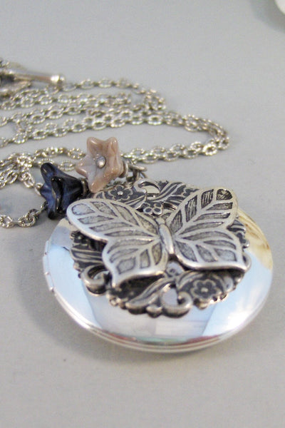 Etched Butterfly,Necklace,Locket,Butterfly, Silver Locket, Butterfly Locket, Wings,Silver. Handmade Jewelry by valleygirldesigns on Etsy.