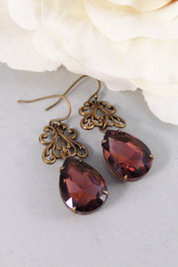 Garnet Lace,Vintage Earrings,Garnet Earrings,Brass Earrings,Garnet,Birthstone,January. Handmade Jewelry by valleygirldesigns.