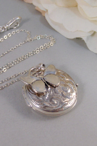 Summer Flutter,Locket,Silver Locket,Necklace,Sterling Silver Locket,Butterfly,Wing,Wedding,Leaf. Jewelry by valleygirldesigns.