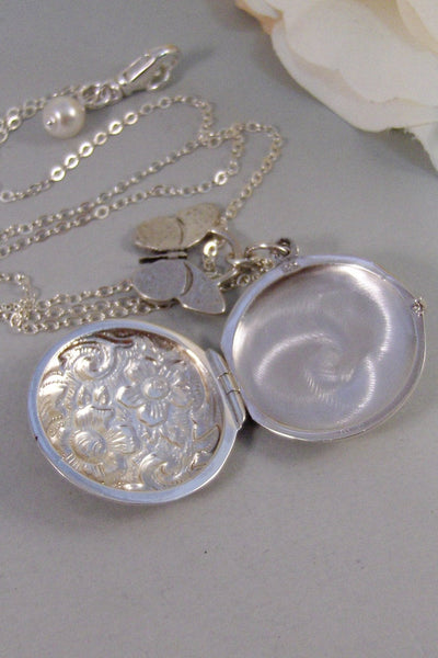 Summer Flutter,Locket,Silver Locket,Necklace,Sterling Silver Locket,Butterfly,Wing,Wedding,Leaf. Jewelry by valleygirldesigns.