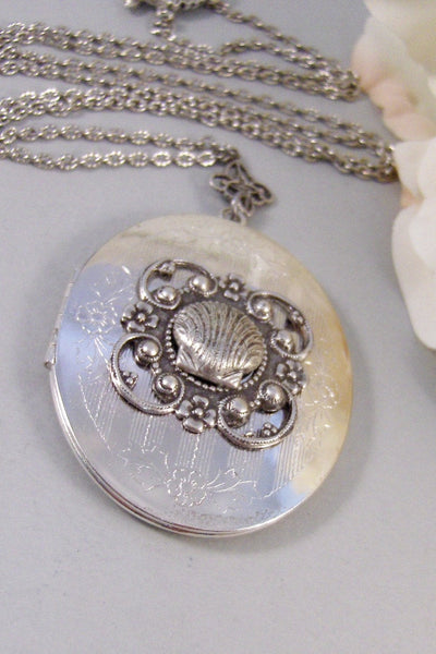 Sea Maiden,Locket,Mermaid, Shell Locket,Antique Locket,Silver Locket,Goddess,Ocean Locket,Handmade jewelry by valleygirldesigns