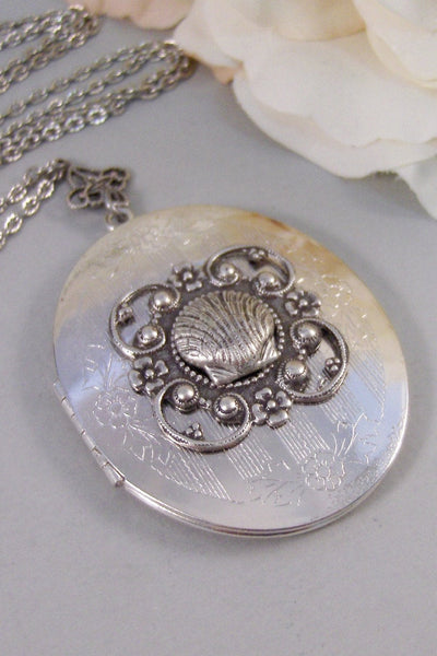 Sea Maiden,Locket,Mermaid, Shell Locket,Antique Locket,Silver Locket,Goddess,Ocean Locket,Handmade jewelry by valleygirldesigns