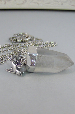 Karma's Song,Quartz Necklace,Moonstone Necklace,Boho Necklace, Necklace,Bird Necklace,Crystal Necklace,Crystal Pointe,Quartz Crystal,sparrow