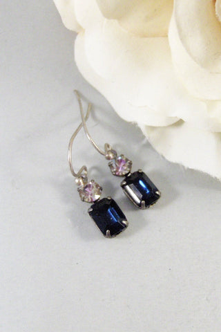 Star Shower,Earring,Vintage Earrings,Blue,Sapphire,Tanzanite,Lavender, Sapphire Earrings,Rhinestone. Handmade Jewelry by valleygirldesigns.