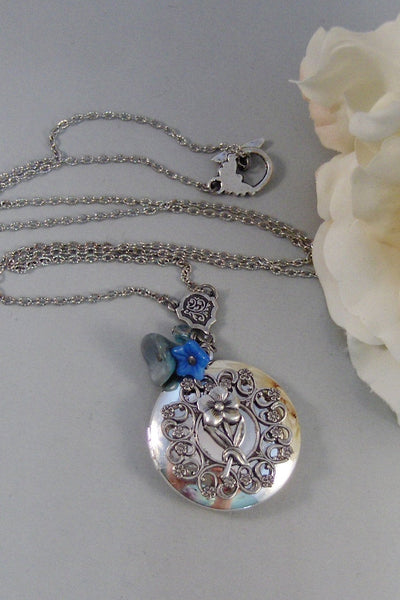 Forget Me Not,Locket,Silver Locket,Birthstone,Flower Locket.,Blossom,Bouquet Flower. Handmade Jewelry by ValleyGirlDesigns.