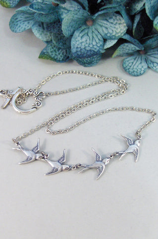 Birdies in Flight,Necklace,Antique Necklace,Silver Necklace,Wing,Silver Necklace,Bird,Sparrow,Woodland,Bride,Wedding. valleygirldesigns.