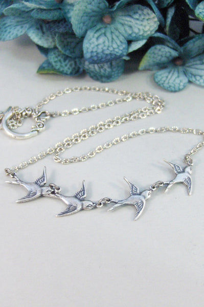 Birdies in Flight,Necklace,Antique Necklace,Silver Necklace,Wing,Silver Necklace,Bird,Sparrow,Woodland,Bride,Wedding. valleygirldesigns.