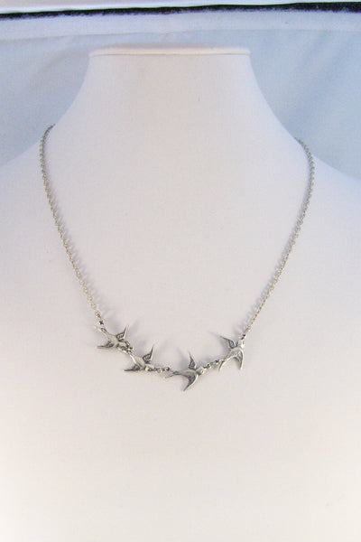 Birdies in Flight,Necklace,Antique Necklace,Silver Necklace,Wing,Silver Necklace,Bird,Sparrow,Woodland,Bride,Wedding. valleygirldesigns.