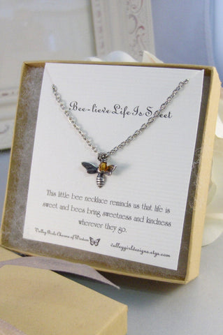 Beelieve Life Is Sweet,Necklace,Antique Necklace,Silver,Bee Necklace,Bee,Birthstone,Personalize,,Antique.Jewelry by valleygirldesigns.