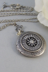 Silver Sundial,Silver Locket,Locket, Antique,Compass,Sundial,Sun,Watch,Steampunk,Citrine,Jewelry. Handmade jewelry by valleygirldesigns.