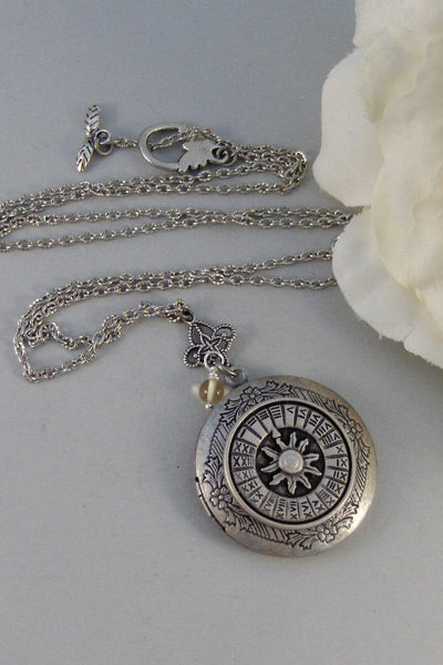 Silver Sundial,Silver Locket,Locket, Antique,Compass,Sundial,Sun,Watch,Steampunk,Citrine,Jewelry. Handmade jewelry by valleygirldesigns.