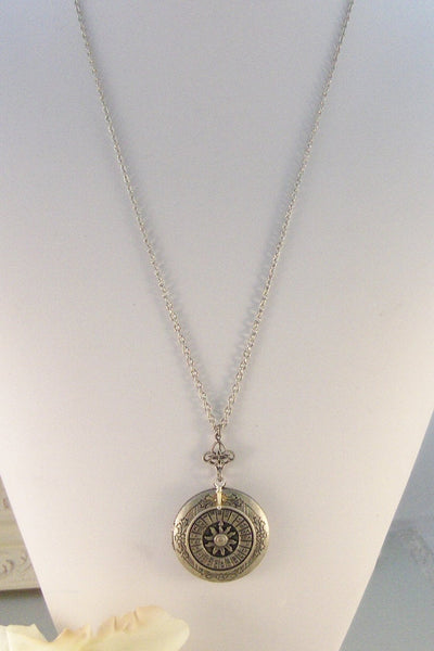 Silver Sundial,Silver Locket,Locket, Antique,Compass,Sundial,Sun,Watch,Steampunk,Citrine,Jewelry. Handmade jewelry by valleygirldesigns.