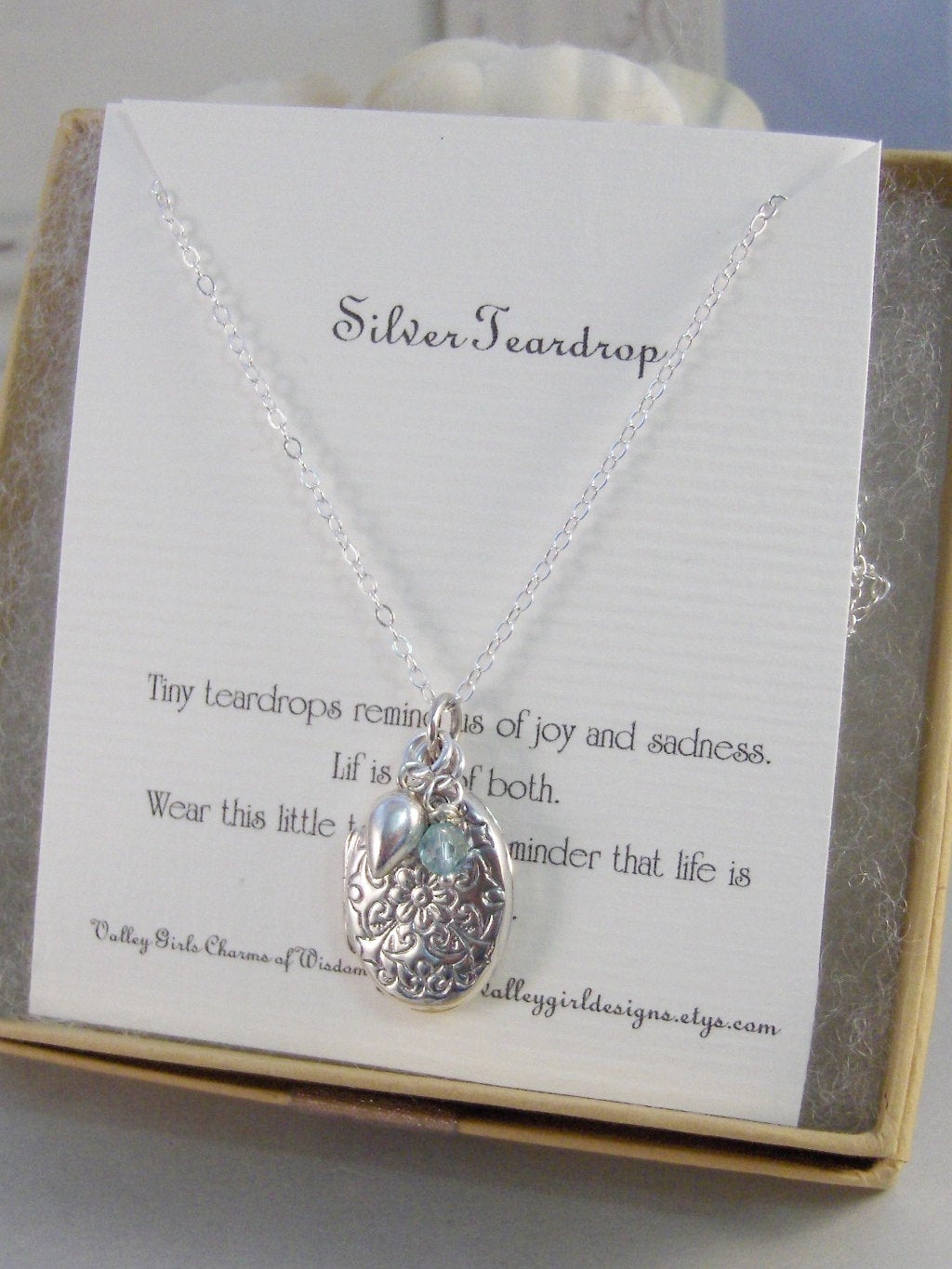 Silver Teardrop,Necklace,Locket,Silver,Mourning,Mourning Locket,Birthstone,Personalize,Silver Locket,Tear,Tiffany.Jewelry valleygirldesigns.