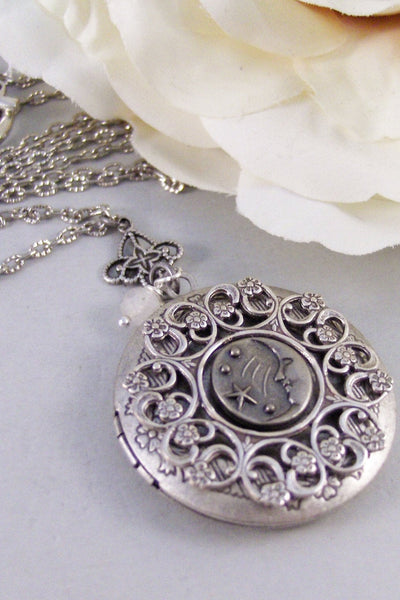 Gypsy Moon,Locket,Silver Locket,Moon,Star,Night,Goddess, Locket,Antique Locket,Antique,Moon,Love You. jewelry by valleygirldesigns.