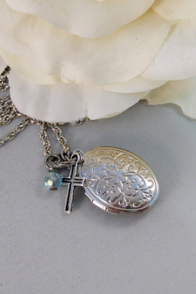 Faith,Necklace,Locket,Silver,Cross,Religious Jewelry,Necklace,Mourning,Birthstone,Personalize,Silver Locket,Jewelry by valleygirldesigns.