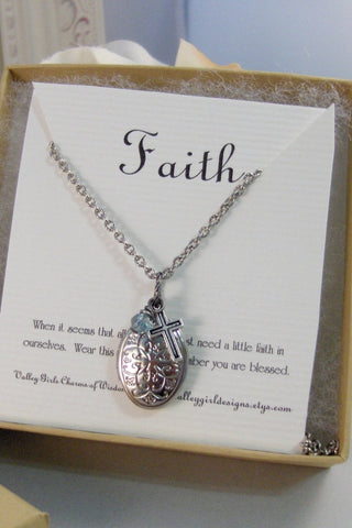Faith,Necklace,Locket,Silver,Cross,Religious Jewelry,Necklace,Mourning,Birthstone,Personalize,Silver Locket,Jewelry by valleygirldesigns.
