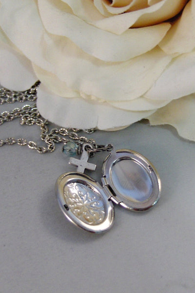 Faith,Necklace,Locket,Silver,Cross,Religious Jewelry,Necklace,Mourning,Birthstone,Personalize,Silver Locket,Jewelry by valleygirldesigns.