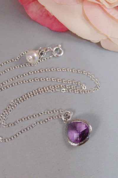 Amethyst Drop,Necklace,Silver Necklace,Amethyst Necklace,Amethyst,Sterling Silver,Blue,Wedding. Handmade jewelery by valleygirldesigns.