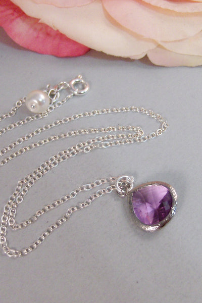 Amethyst Drop,Necklace,Silver Necklace,Amethyst Necklace,Amethyst,Sterling Silver,Blue,Wedding. Handmade jewelery by valleygirldesigns.