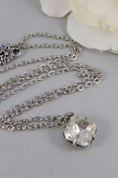 Vintage Diamonds,Necklace,Pendant,Silver Necklace,Diamond,Vintage,Vintage Rhinestone,Diamond Necklace. Jewelery by valleygirldesigns.