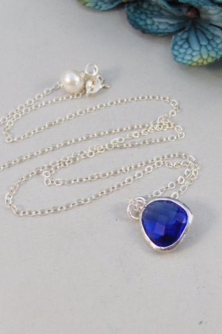 Cobalt Blue,Necklace,Silver Necklace,Sapphire Necklace,Sapphire,Sterling Silver,Blue,Wedding. Handmade jewelery by valleygirldesigns.