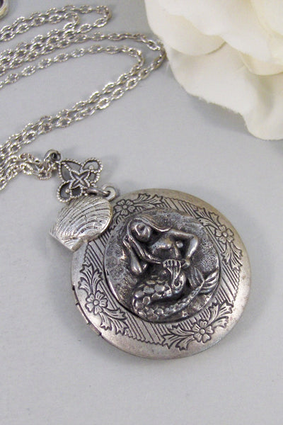 LIttle Mermiad,Locket,Mermaid,Shell,Mermaid Locket,Antique Locket,Silver Locket,Goddess,Ocean Locket,Handmade jewelry by valleygirldesigns