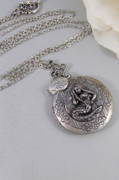 LIttle Mermiad,Locket,Mermaid,Shell,Mermaid Locket,Antique Locket,Silver Locket,Goddess,Ocean Locket,Handmade jewelry by valleygirldesigns