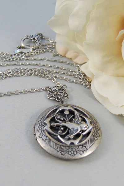 SALE/ Queen,Locket,Silver Locket,Flower,Bird,Sparrow,Sparrow Jewelry,Antique Locket,Floral,Jewelry. Handmade jewelry by valleygirldesigns.