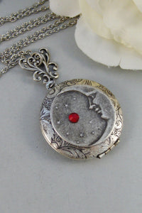 Luna's Star,Locket,Silver Locket,Girl,Moon,Goddess,Star,Necklace,Antique Locket,Luna,Birthstone. Handmade jewelry by valleygirldesigns.