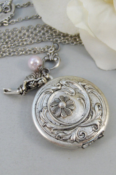 Pink Tink,Locket,Fairy,Fairy Locket,Antique Locket,Tinkerbell,Silver Locket,Flower,Pink Locket, Locket,Handmade jewelry by valleygirldesigns