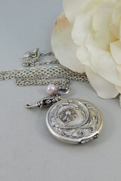 Pink Tink,Locket,Fairy,Fairy Locket,Antique Locket,Tinkerbell,Silver Locket,Flower,Pink Locket, Locket,Handmade jewelry by valleygirldesigns