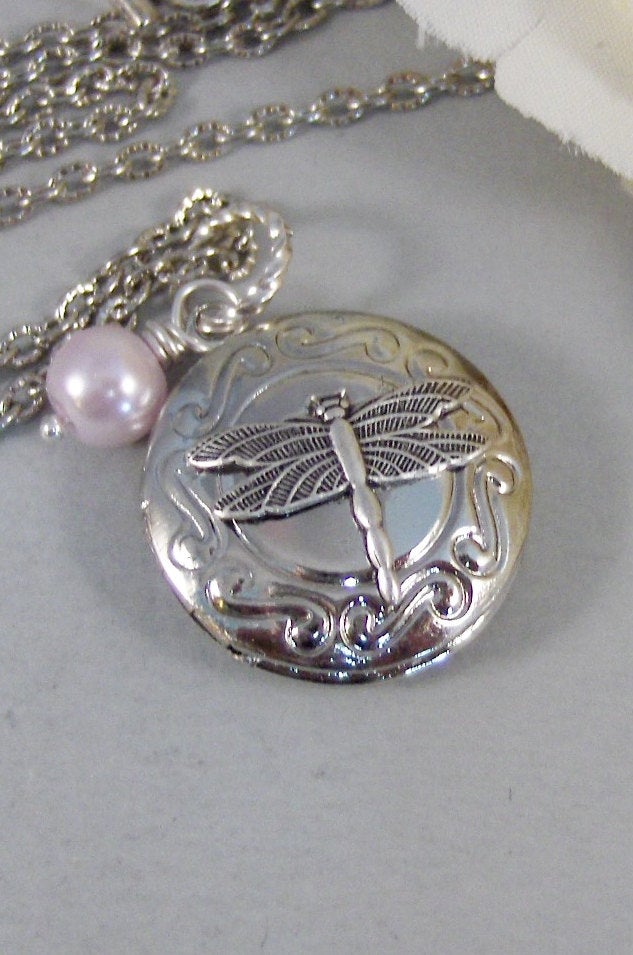 Petite Dragonfly,Locket,Necklaces,Dragongly,Silver Locket,Antique Locket,Girl,Child,Baby,Girl Locket, Handmade jewelry by valleygirldesigns.