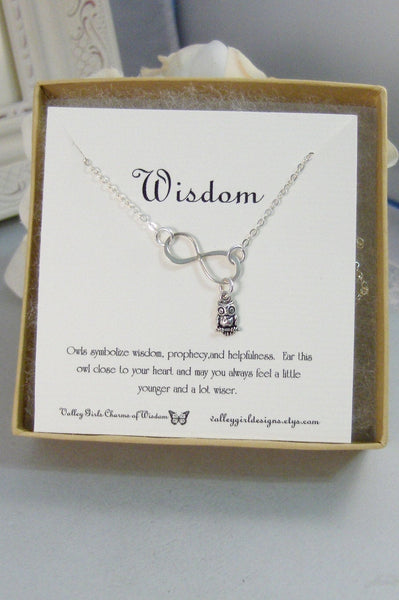 SALE/Wisdom,Necklace,Bracelet,Infinity Necklace,Owl Infinity,Silver,Owl Necklace,Owl,Infinity,Infinite,Jewelry valleygirldesigns.
