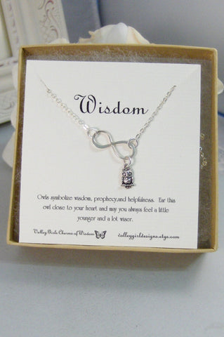 SALE/Wisdom,Necklace,Bracelet,Infinity Necklace,Owl Infinity,Silver,Owl Necklace,Owl,Infinity,Infinite,Jewelry valleygirldesigns.