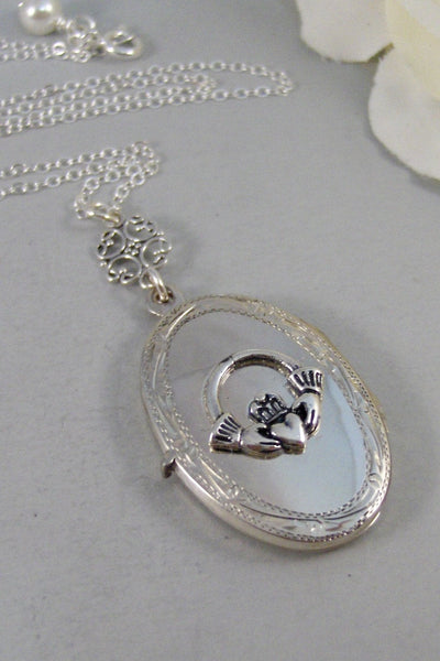 Graceful Claddagh,Locket,Sterling Silver Locket,Claddagh Locket,Silver Necklace,Claddagh,Irish Locket.Handmade jewelery valleygirldesigns.