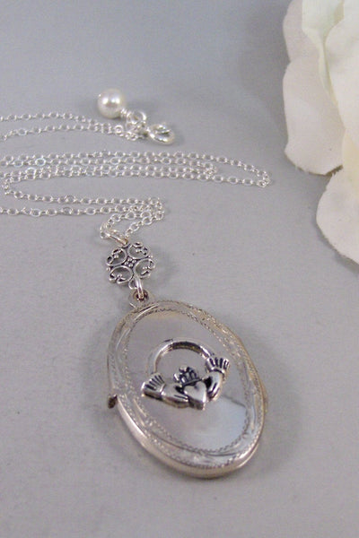 Graceful Claddagh,Locket,Sterling Silver Locket,Claddagh Locket,Silver Necklace,Claddagh,Irish Locket.Handmade jewelery valleygirldesigns.