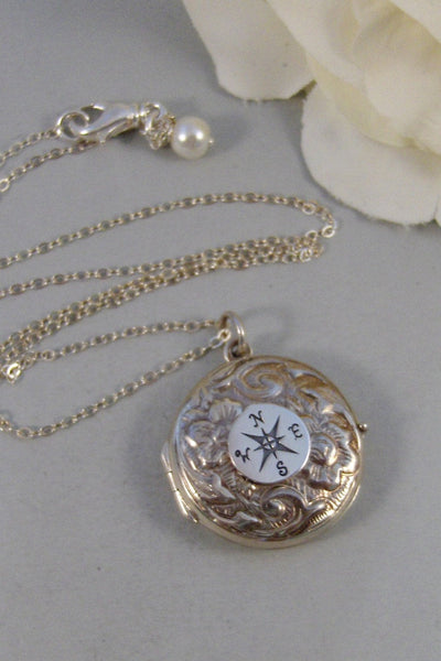 Sterling Compass,Locket,Silver Locket,Sterling Silver Locket,Sterling Silver,Compass,Wedding Jewelry. Handmade jewelry by valleygirldesigns.