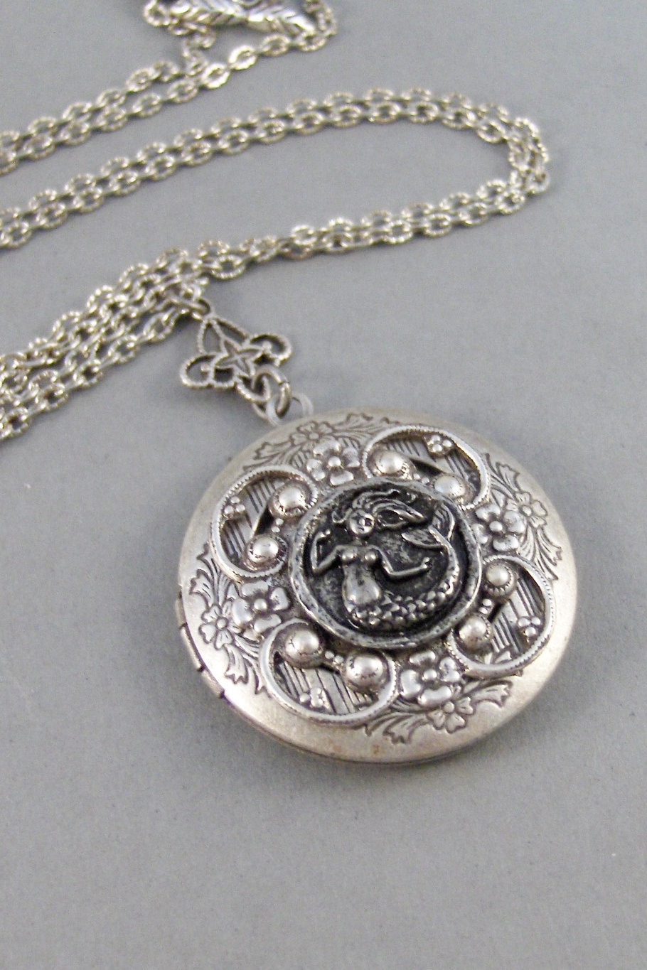 SALE Mermaid Girl,Locket,Mermaid,Shell,Mermaid Locket,Antique Locket,Silver Locket,Goddess,Ocean Locket,Handmade jewelry valleygirldesigns