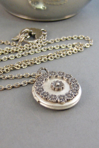 SALE Petite Fleur,Locket,Silver Locket,Antique Locket,Girl,Child,Baby,Girl Locket,Pink. Handmade jewelry by valleygirldesigns.