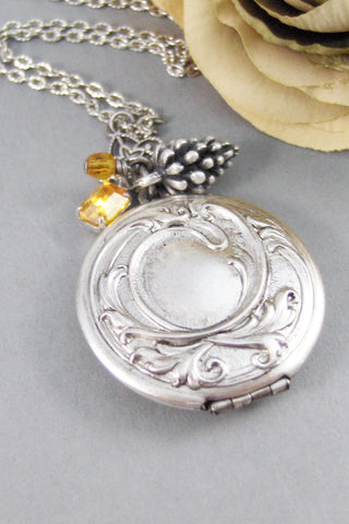 November Maiden,Locket,Silver Locket,Topaz,November Birthday,Birthstone,Birthstone Necklace,Pinecone,Vintage Rhinestone,Valleygirldesigns