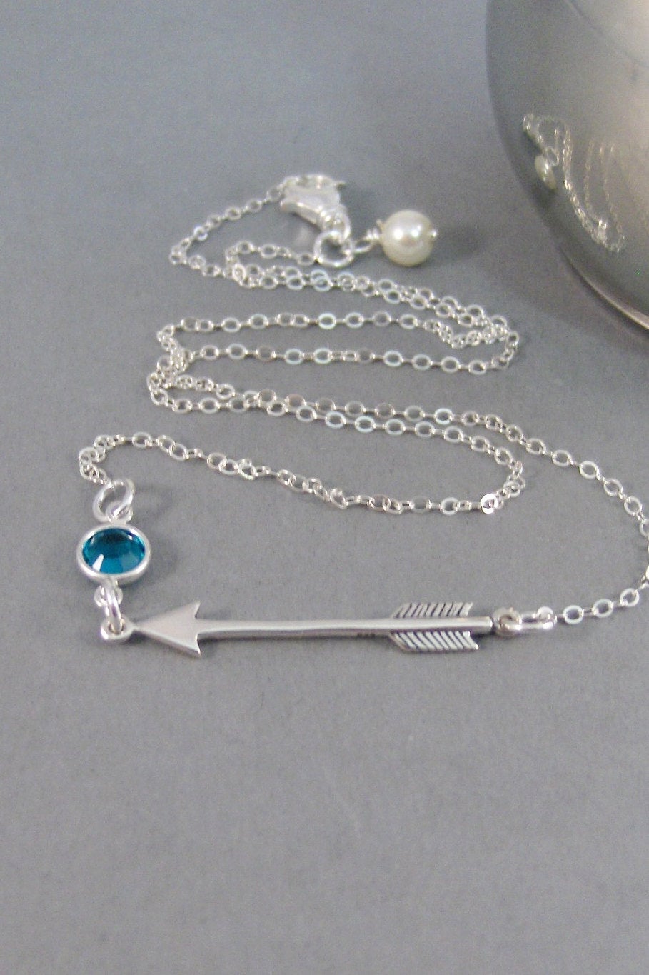 Sparkle Arrow,Necklace,Sterling Silver,Arrow,Arrow Necklace,Birthstone,Personalize,Sterling Silver,Bridesmaid Gift,April, valleygirldesigns.