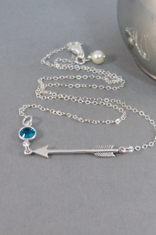 Sparkle Arrow,Necklace,Sterling Silver,Arrow,Arrow Necklace,Birthstone,Personalize,Sterling Silver,Bridesmaid Gift,April, valleygirldesigns.