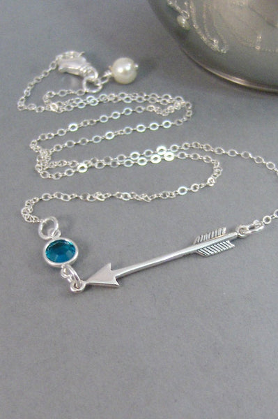 Sparkle Arrow,Necklace,Sterling Silver,Arrow,Arrow Necklace,Birthstone,Personalize,Sterling Silver,Bridesmaid Gift,April, valleygirldesigns.