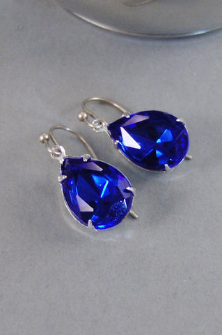 Vintage Sapphire,Vintage Earrings,Vintage Rhinestone,Silver Earrings,Sapphire Earrings,Sappire,Blue,Birthstone,September. valleygirldesigns.