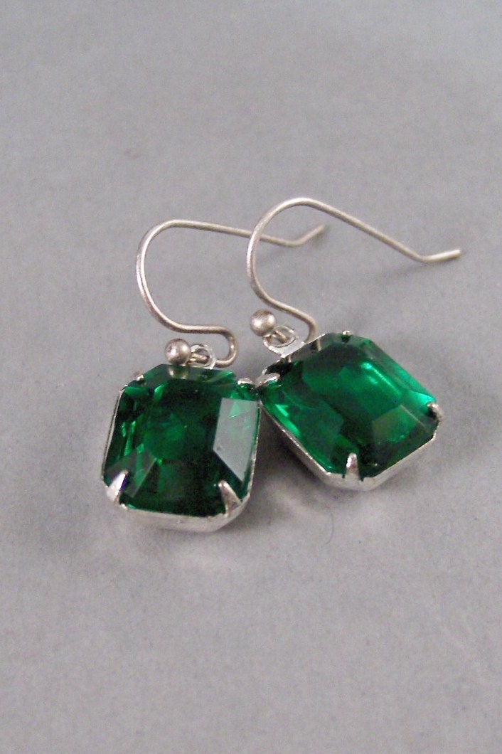 人気の贈り物が大集合 Vintage Emeralds,Vintage Earrings,Vintage Rhinestone,Silver イヤリング・ノンホールピアス